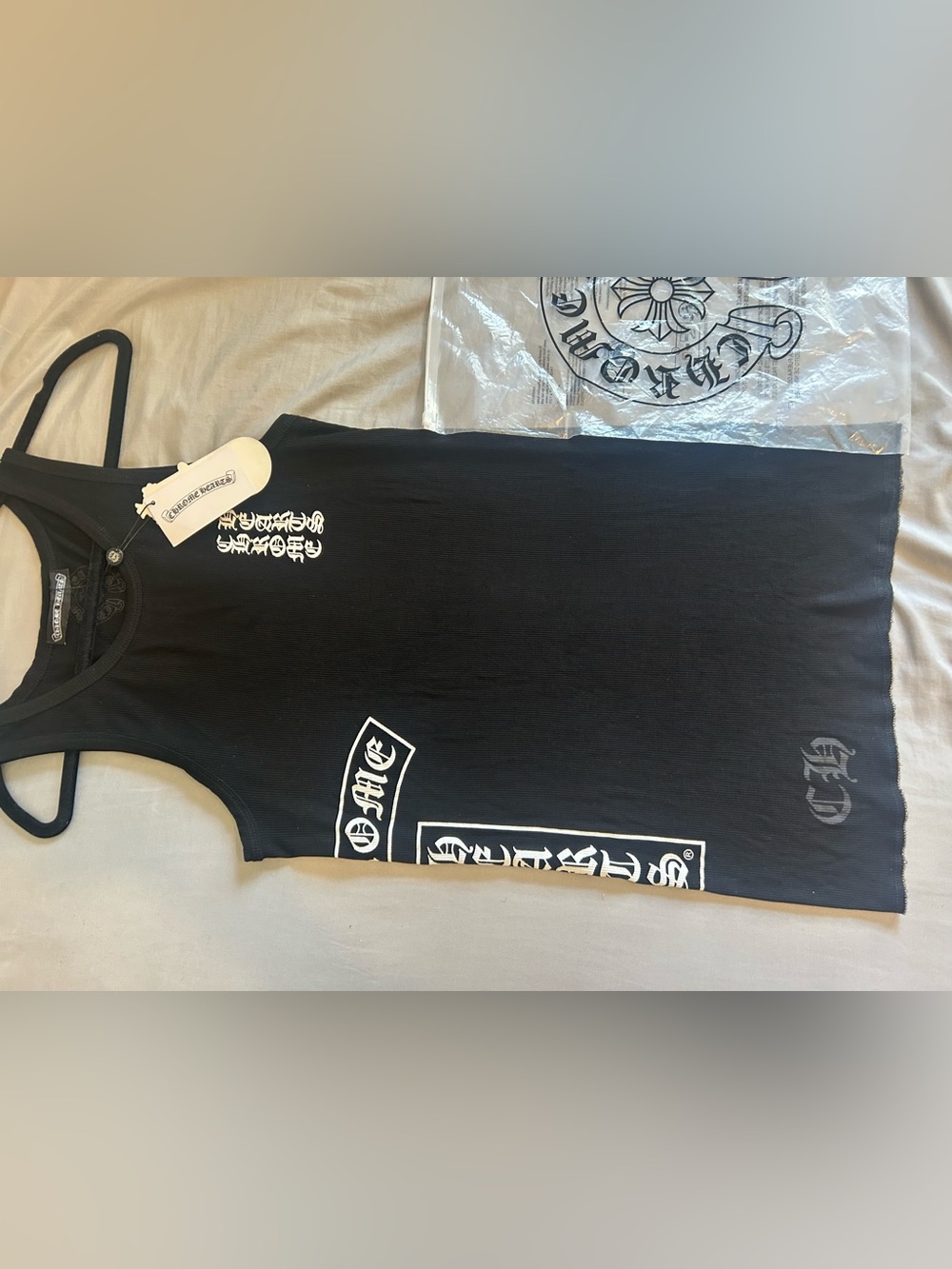 Chrome Hearts Black Graphic Mini Dress with White Logo Panels